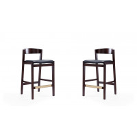 Manhattan Comfort 2-CS007-BK Klismos 36.75 in. Black and Dark Walnut Beech Wood Counter Height Bar Stool (Set of 2)